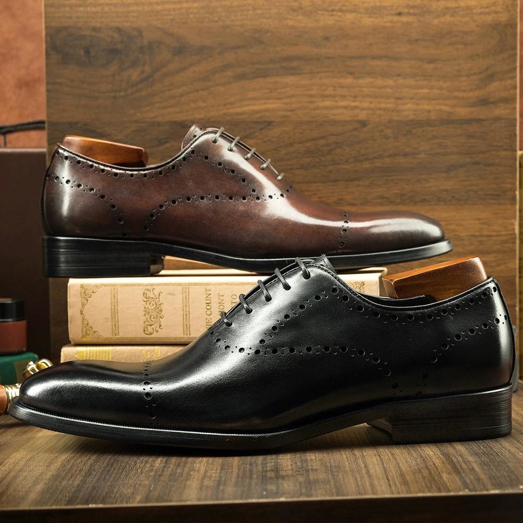 Fashion Luxury Italian Mens Wedding Dress Shoes Genuine Leather Handmade Brogue Wingtip Oxford Shoes Black Brown Formal Shoes for Men