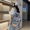 Cartoon Cat Pattern Women's Backpack Plaid Schoolbag