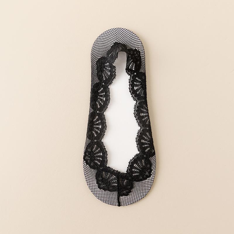 Женские летние тонкие хлопковые кружевные носки-невидимки с неглубоким вырезом и нескользящей пяткой 1 pair