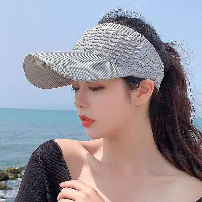 Visor Plus Long 10CM Brim Ponytail Baseball Cap Women Summer Knitted Breathable Golf Beach Hat For Outdoor Sports Empty Top Hat