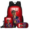 Set da 3 Pezzi Zaino L-Lamin Yamal Bambini Studenti Scuola Stella del Calcio Zaino Miglior Regalo Borsa a Spalla Astucci Zainetto