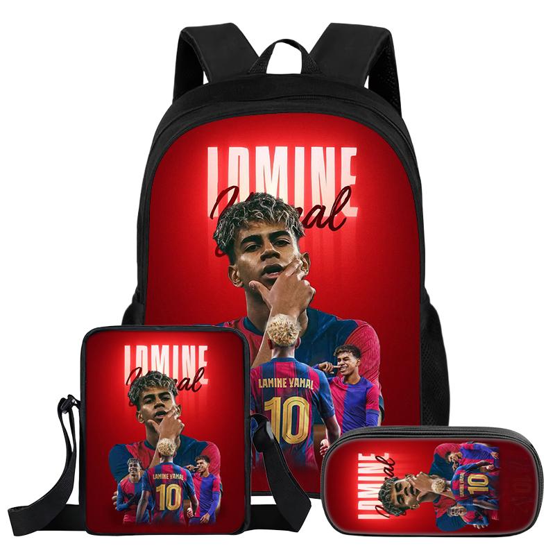 Set da 3 Pezzi Zaino L-Lamin Yamal Bambini Studenti Scuola Stella del Calcio Zaino Miglior Regalo Borsa a Spalla Astucci Zainetto