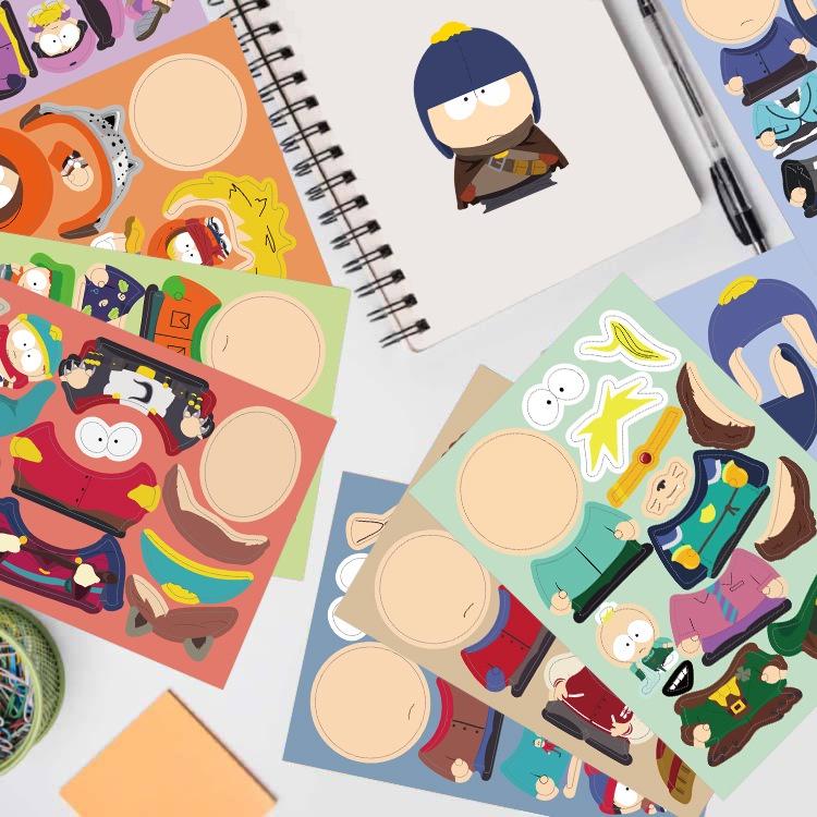 8 Sheets Cartoon South Park PARK Make A Face  Puzzle Stickers For Luggage Phone Case Laptop Notebook Decals Kids Gift