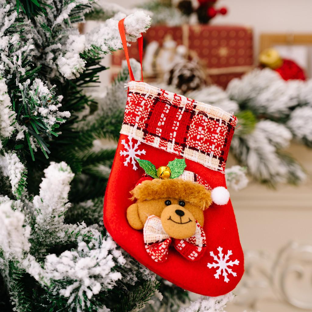 Trimmed Plaid Festive Mini Christmas Stocking With Bell For Joyful Holiday Decor