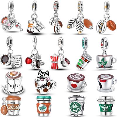 925 Silver Charm Beads Coffee Cup Coffee Bean Charm Bead Pendant For Bracelet DIY Charm Jewelry