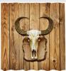 Western Bull Skull Shower Curtain with Hooks – Rustic Wood Plank, Buffalo Horns Art, Brown Ivory Cowboy Decor