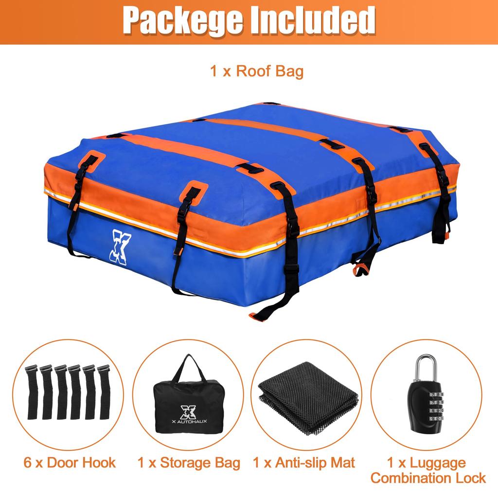 uxcell 15 Cubic Feet Car Roof Rooftop Cargo Carrier Luggage Carrier for Cars with or without Mat and 6 Door Blue Bag, Bag, Racks, Anti-Slip Hooks,