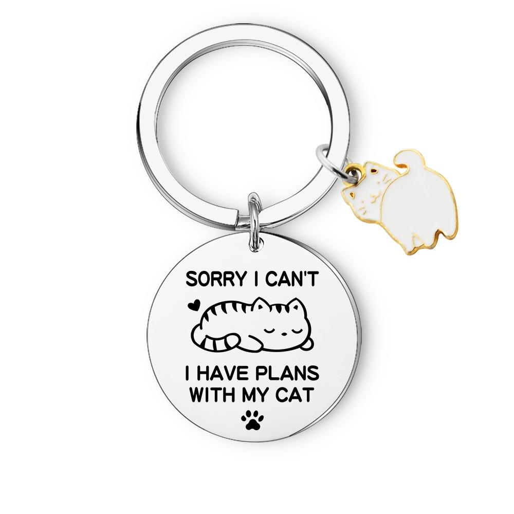 Gold Silver Black White Splicing Cat Stainless Steel Keychain Cute Cartoon Design Fashion Couple Pendant Practical Backpack Decoration
