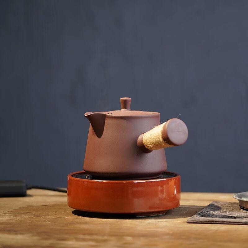 Yixing Purple Clay Rattan Handle Teapot