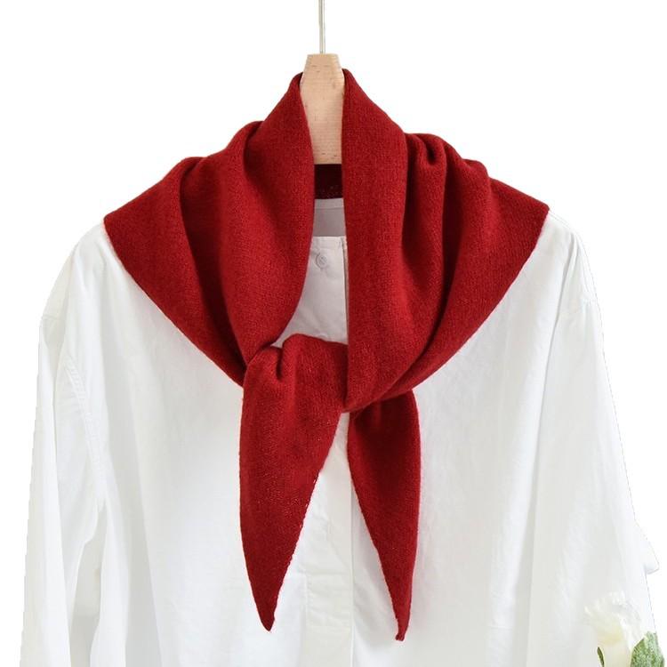 Women's Korean Style 100% Wool Black Knitted Triangle Scarf Shawl