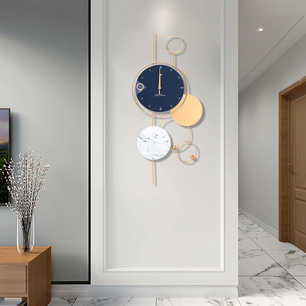 Blue And Gold Wall Clock W/Hook 30" Large Wall Clock Modern Living Room Decor Silent Non-Ticking Clock Not Included Battery
