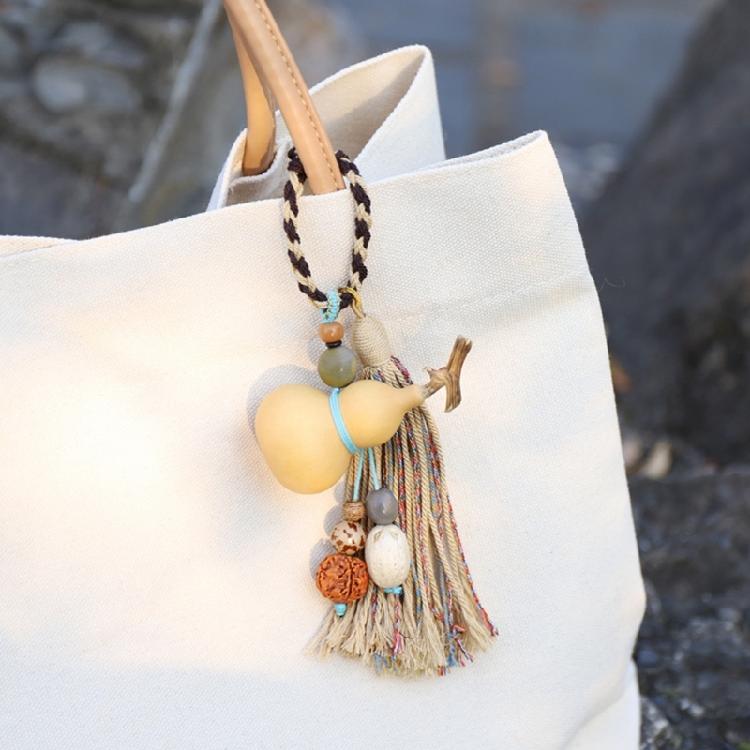 Portable Travel Keychain Designed with Lightweight Woven Gourd and Tassels Detail Handmade Keyring Accessory