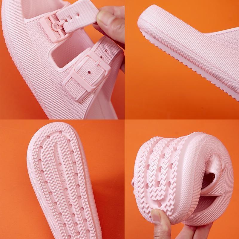 Double Buckle 4cm Thickness Ultra Cushioning Sandals Slippers Soft Slide Sandals Men Non-Slip Shower Shoes Bath Slippers Summer Beach Slides