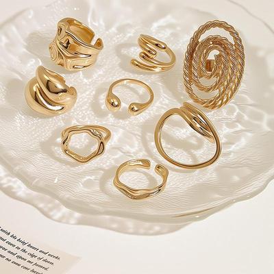 Vintage European & American Open Design Geometric Alloy Ring for Women