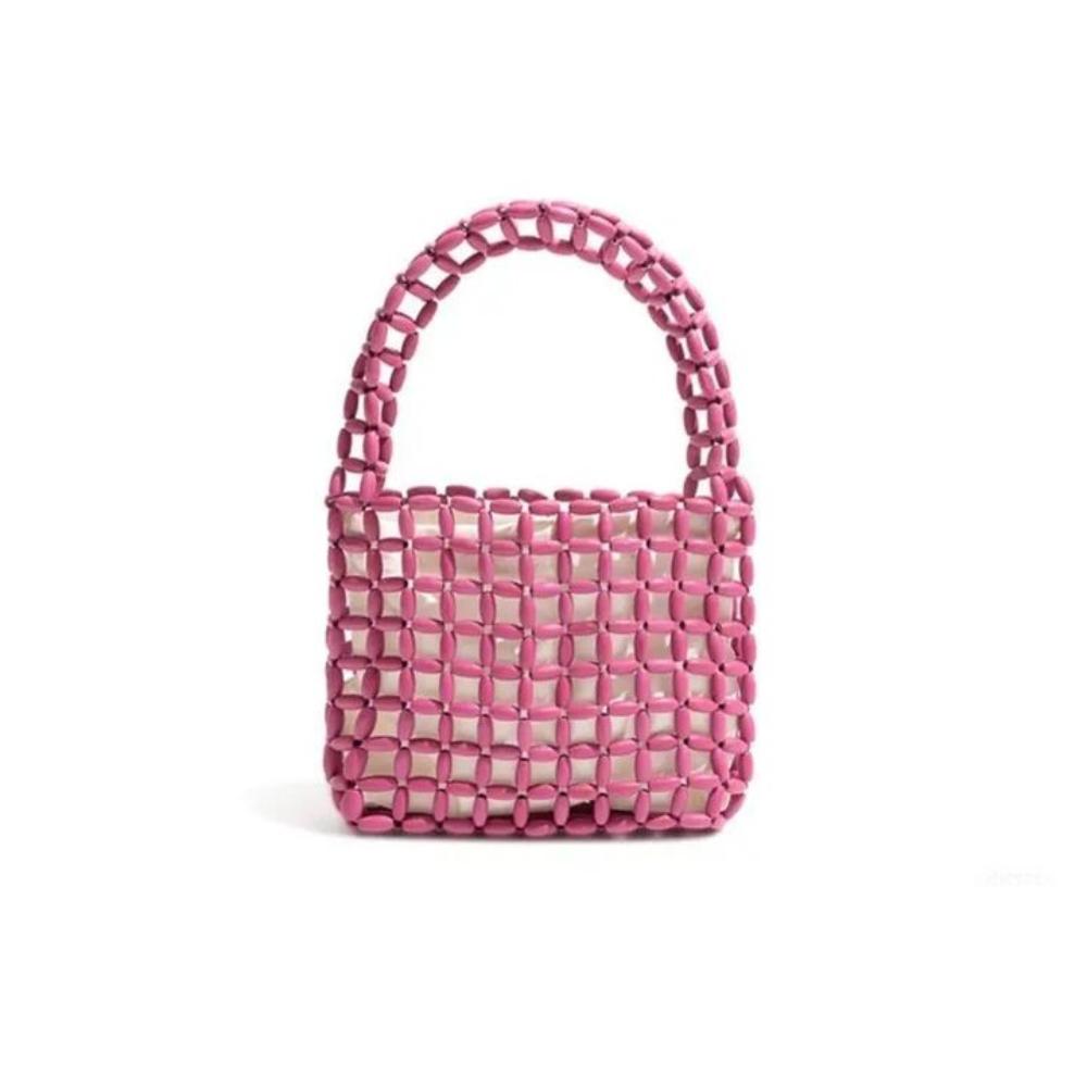 

Vintage Beaded Woven Bag Handmade Openwork Bag Simple Hollow Out Bag Vacation Beach розовый