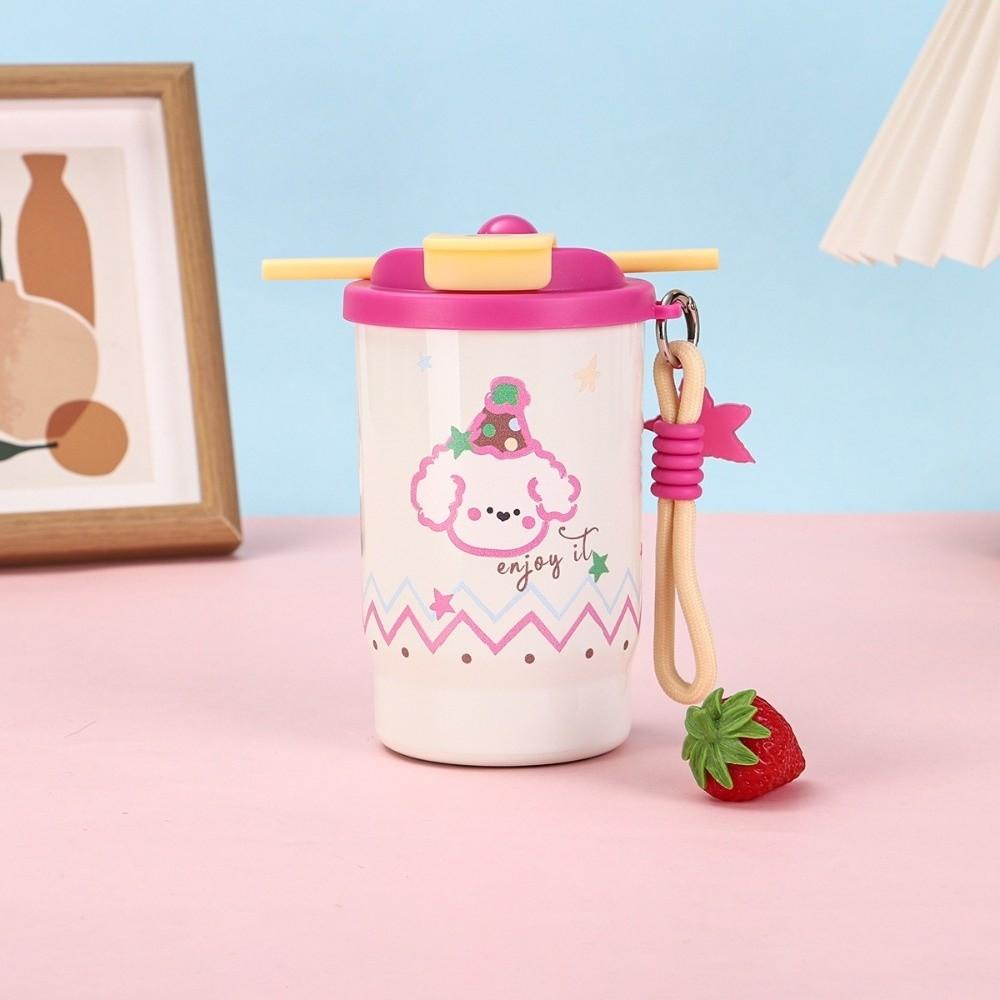 Leak-Proof Vacuum Straw Cup Cartoon Coffee Cup Portable Double Drink Insulated Cup  Daily Use