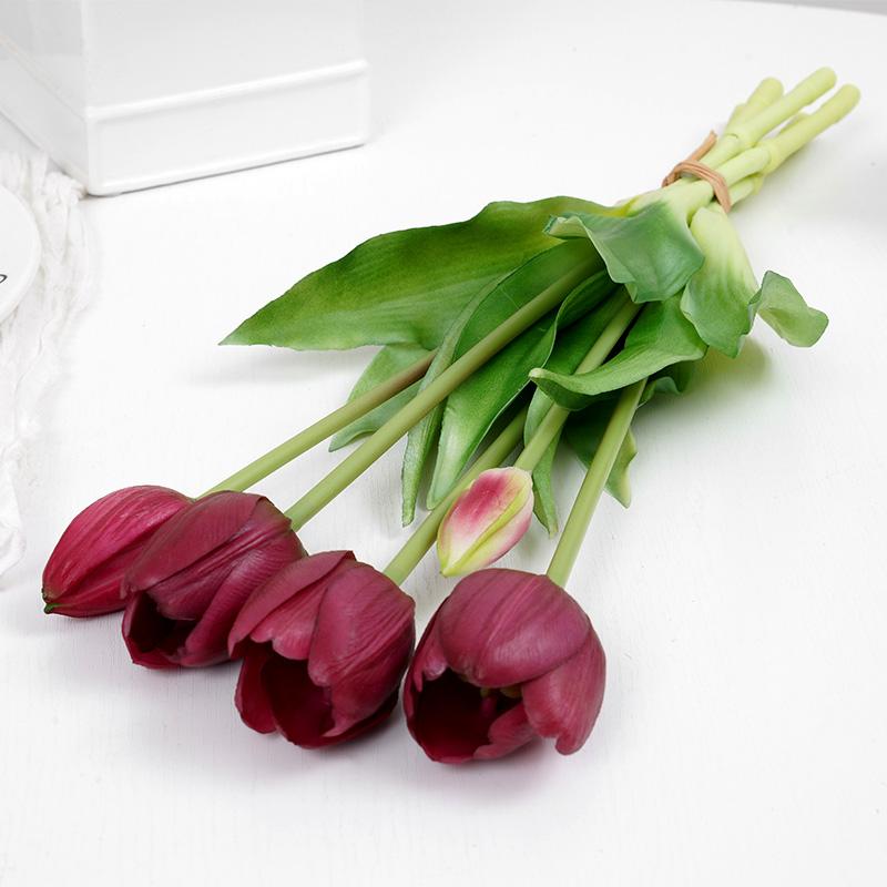 5pcs Tulips Artificial Flowers Luxury Silicone Real Touch Tulip Bouquet Home Room Living Room Wedding Decora Flores Artificiales