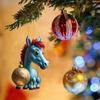 Horse Christmas Ornament Cartoon 2D Flat Horse Hanging Ornament with Santa Hat And Christmas Balls Acrylic Car Rear View Mirror Charm