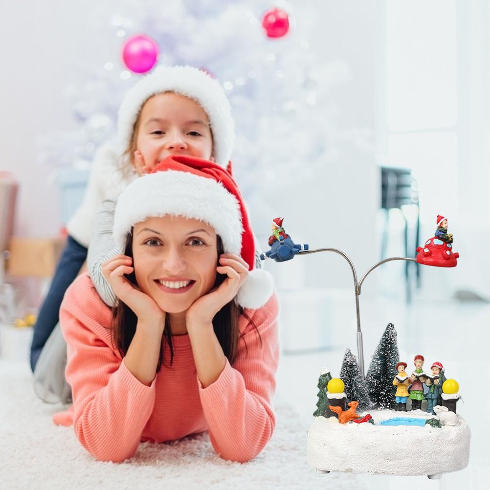 Christmas Ornament LED Luminous Rotating Music Box Christmas  Resin Craft Christmas Light Music Box