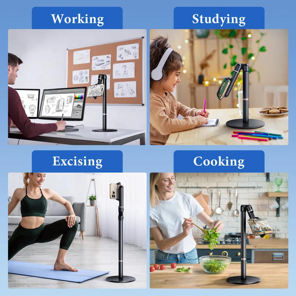 Eary Phone Holder Mount For Desktop With 360 Rotatable 180 Flip Multi-Angle Adjustable Stand Fit For Recording Working Studying