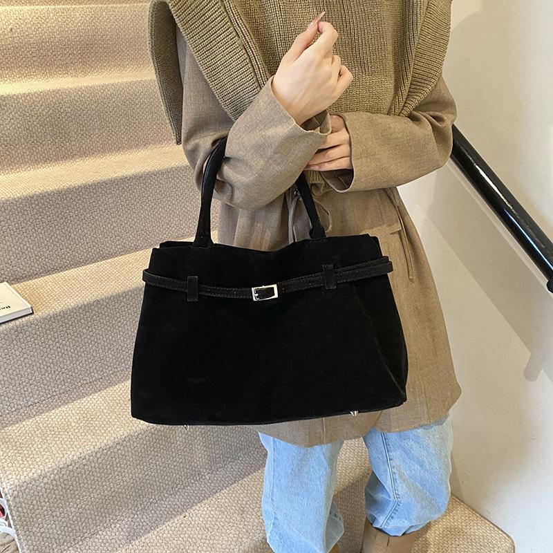 Retro premium women's bag 2025 new large-capacity suede tote bag simple commuter handbag