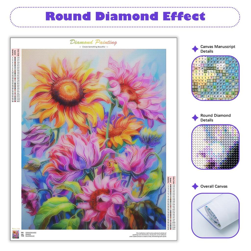5D DIY Diamond Painting Flower Full Round Diamond Embroidery Cross Stitch  Handmade Painting Art Gift Home Decor 30x40cm/12x16inch