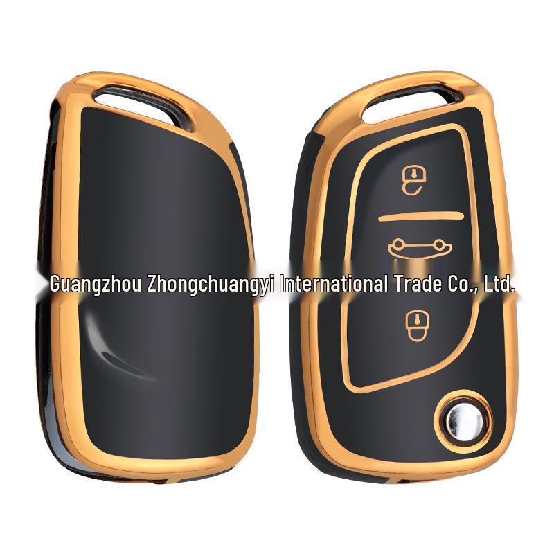 DS Car Compatible TPU Key Cover for Peugeot 4008/5008 - Soft Shell with Gold Edge Protection