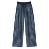 Retro Blue Plaid Wide-Leg Pants - Spring/Summer 2026 Collection, Lazy Style, Drapey Straight-Leg Casual Pants
