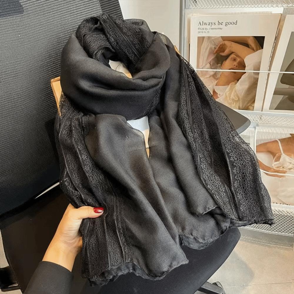 

Versatile Linen Scarf Elegant Breathable Cotton Scarf Sun Protection Thin Shoulder Wrap Summer Spring Autumn for Women чёрный