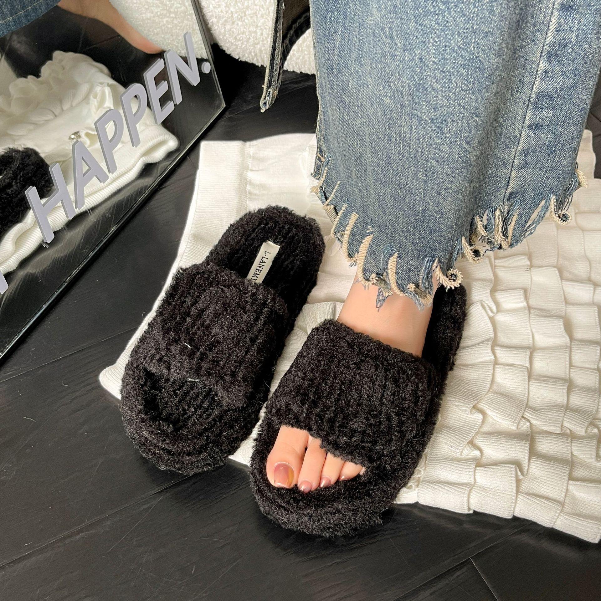 Корейские осенне-зимние новые универсальные теплые хлопковые тапочки 42 хаки — фото 4