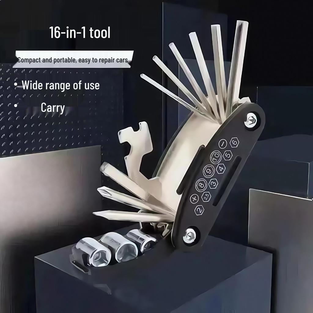 Universal 16-in-1 Folding Bicycle Hex Key and Wrench Tool