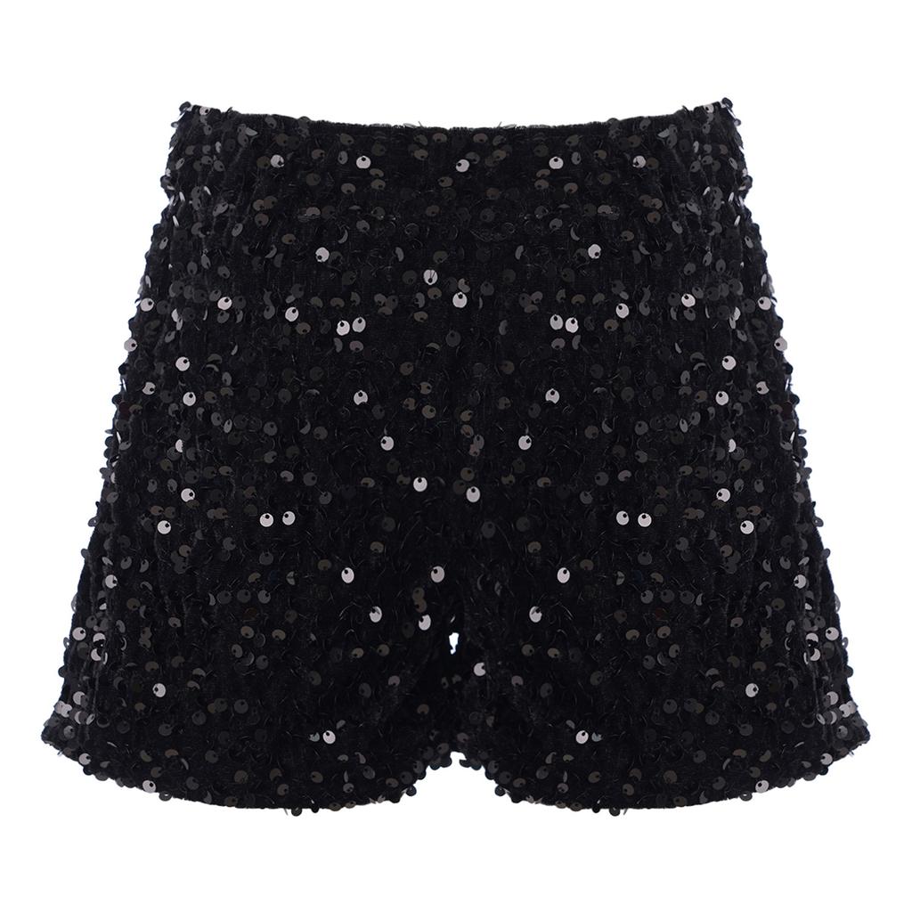 Kids Sparkling Velvet Shorts Elastic Waistband Sequins for Jazz Dance Stage Competition Wear