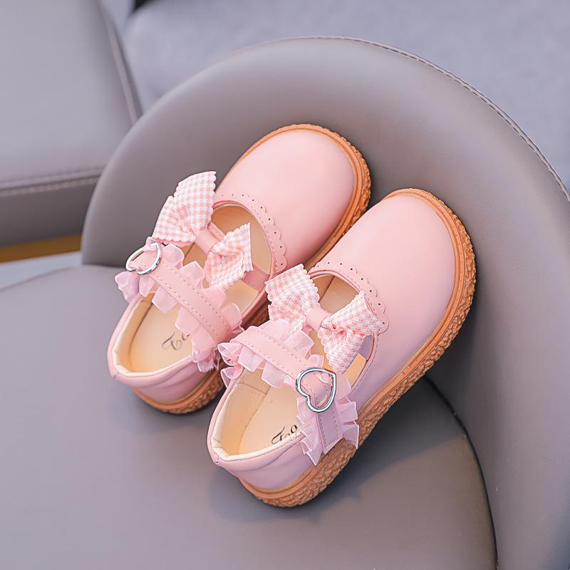 

New Leather Shoes Spring Versatile Comfort Girl Shoe Soft Soled Non Slip Casual Kid Shoes Exquisite Elegant Cute Princess Shoe 23insole14.5cm розовый