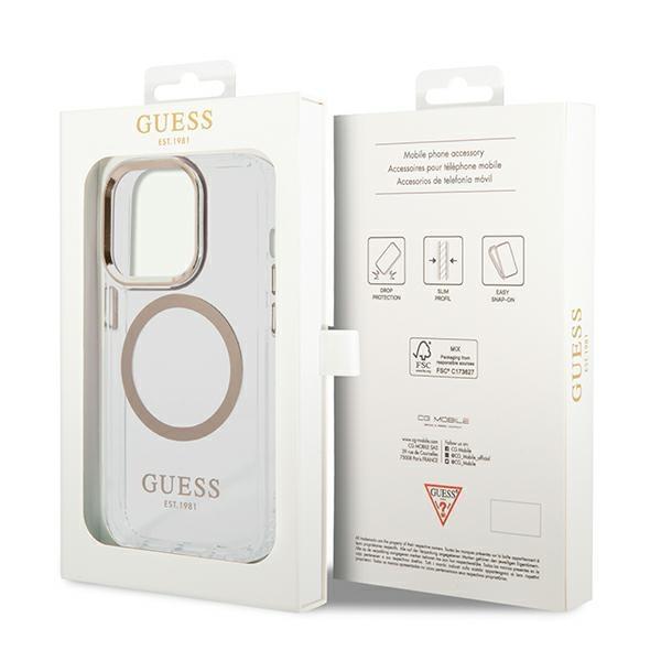 Guess Guhmp14Xhtrmd Iphone 14 Pro Max6,7 Złoty/Gold Twarde Etui Metalowa Ramka Magsafe