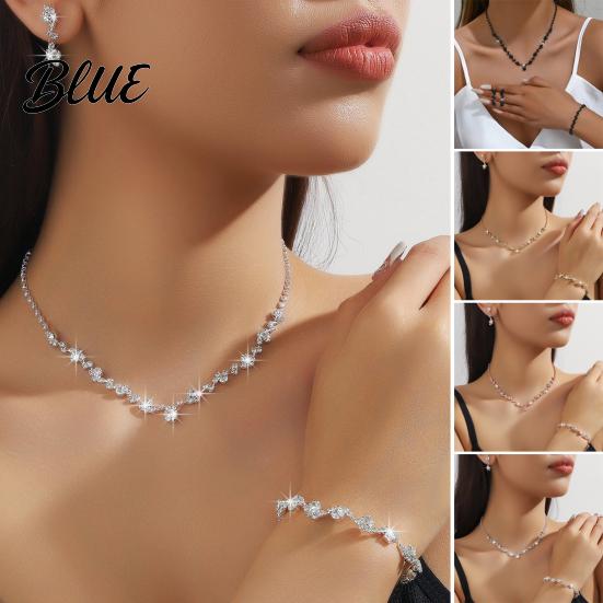 Braut-Halsketten-Ohrring-Set 3 Teile/Set Damenschmuck Strass-Choker