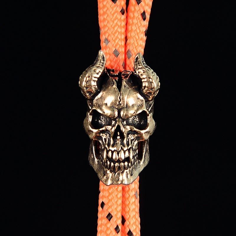 1PC Gothic Devil Satan Goat Horn Skull Brass Knife Beads DIY Paracord Charms Key Chain Accessories Punk Men Outdoor EDC Tools Lanyard Pendants