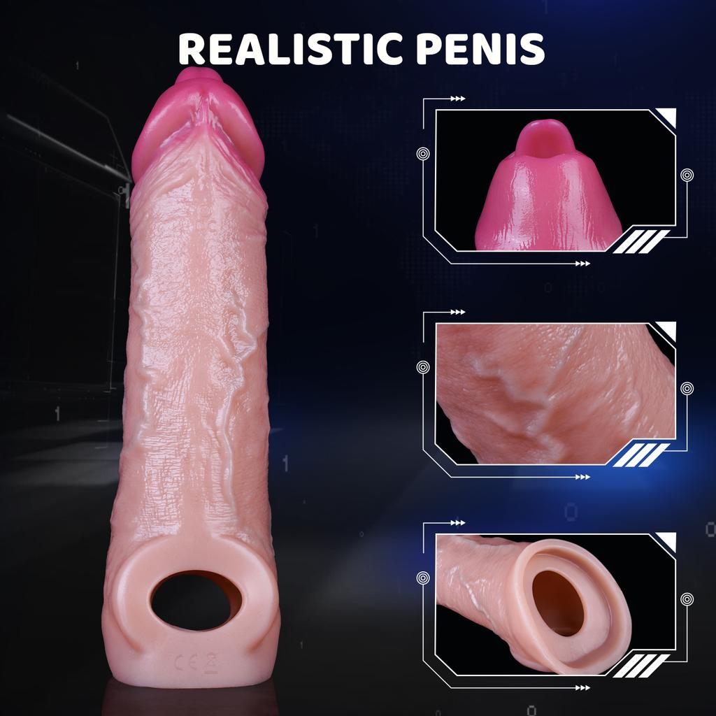 Reusable Enlarger Soft Realistic Penis Sleeve Big Growth Real Silicone Dick Delayed Ejection Extend Cock Condom Sex Toys For Man