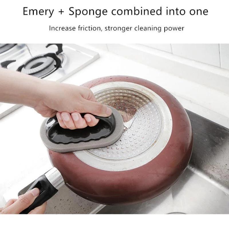 1/2/3PCS Sponge Kitchen Pot Brush with Handle, Rust Cleaning Tool Sink Pot Dish Scrubber Bathroom Decontamination Cleaning Brush