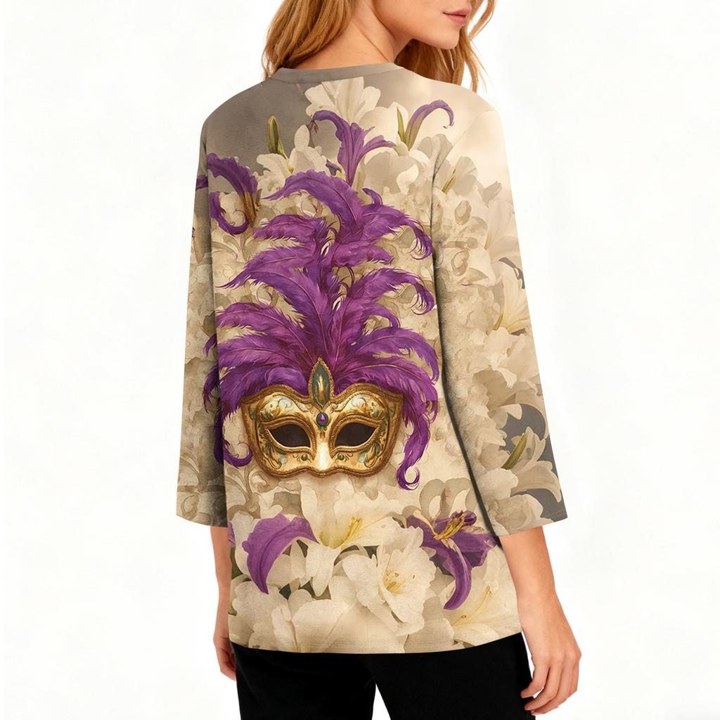 Blusas de mujer con mangas 3/4 largas, estampado floral, estilo vintage, informales, holgadas, con cuello redondo, camisas de talla grande