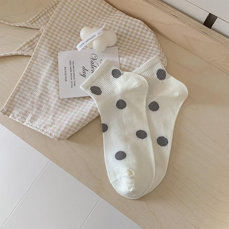 

Женские летние тонкие простые модные носки-невидимки в горошек из пряжи 1 pair серый/белый