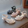 Girls' Summer Sandals with Rhinestone Butterflies, Children's Fashionable High Heels, Versatile Princess Style
