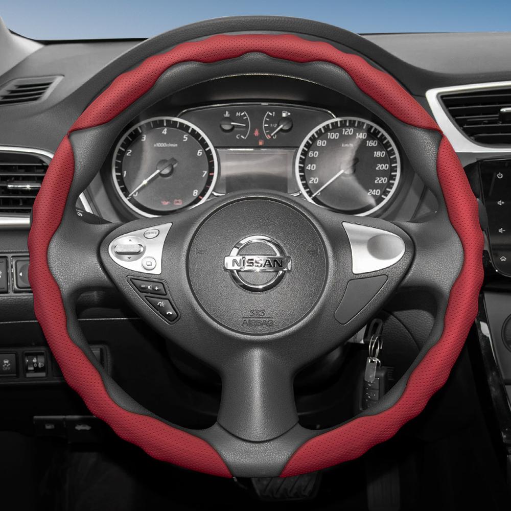 Suitable for Nissan Steering Wheel Cover with Wavy Sports Design, Breathable Leather, Segmented Anti-Slip, Sweat-Absorbing Protective Cover
