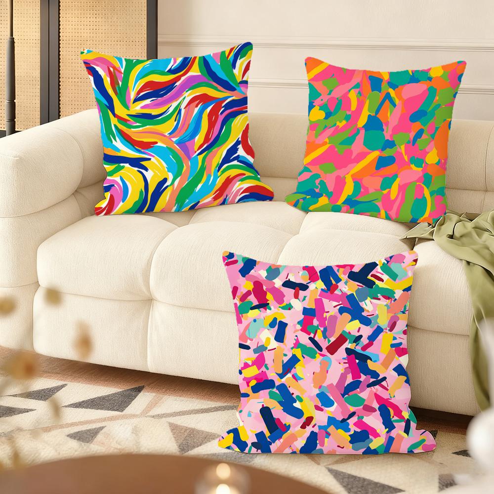 Abstract Colorful Pattern Cushion Cover Soft Short Plush Pillow Cover Smooth Cozy Texture Aesthetic Cushion Case Home Decor