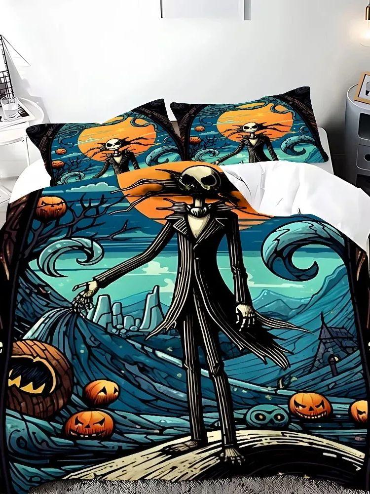New Nightmare Before Christmas Duvet Cover with Pillow Cover Bed Set Jack and Sally 3D Skull Christmas Bedding Set Bedroom Decor