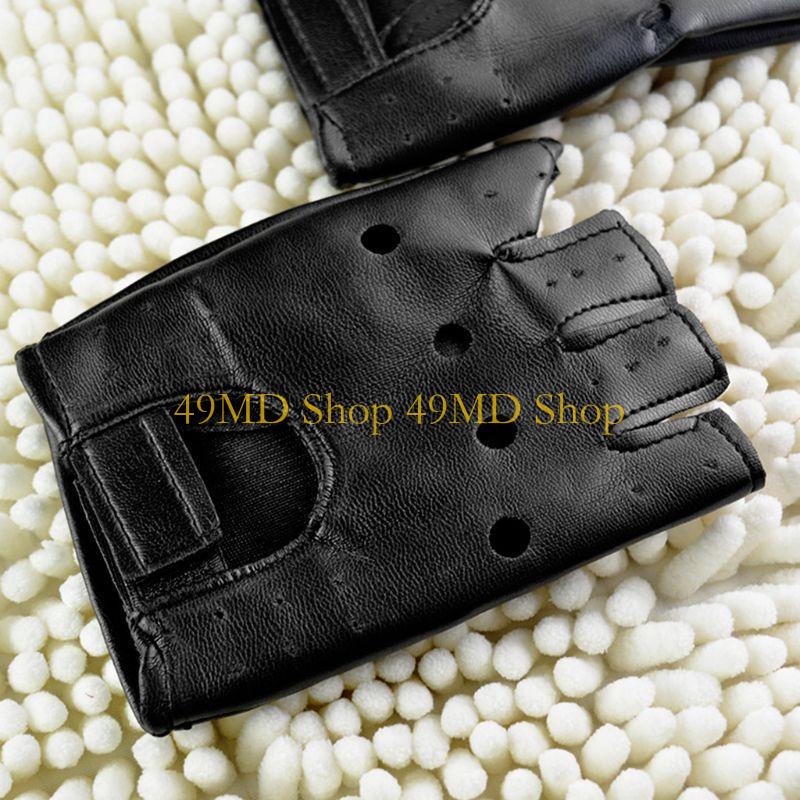49MD Steampunk Gothic Hollow Half Finger Mittens Faux Leather Outdoor Sport Black Fingerless Driving Performance Gloves