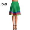 Midi Skirt Ladies Folk Dance Skirt Elastic High Waist Spanish Swing Skirt Rainbow Large Swing Hem Mexican Flamenco Performance Skirt