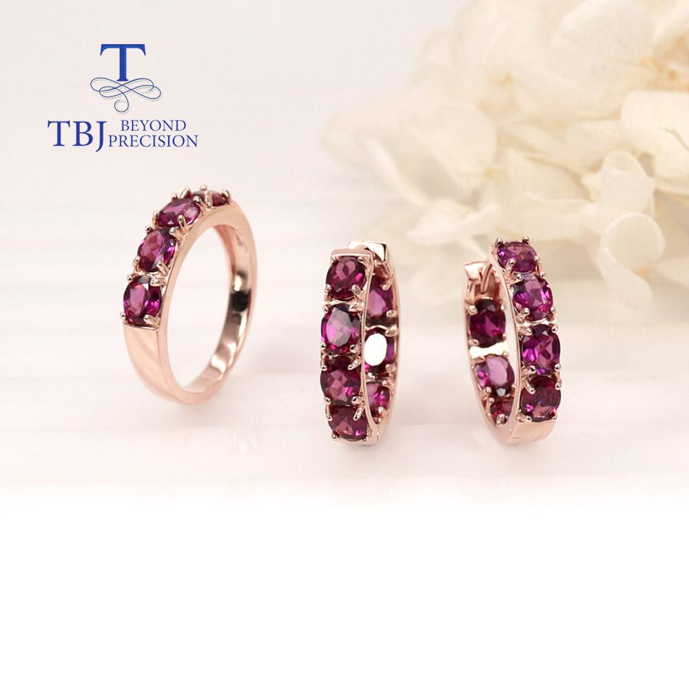 

Классический дизайн, натуральный родолит, кольцо, серьги, комплект ювелирных изделий, серебро 925 пробы для женщин, повседневная одежда, изысканные ювелирные изделия us ring size 9#