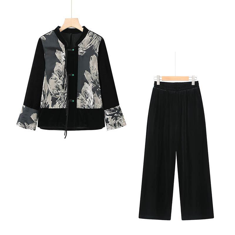 Mom's New Chinese Style Spring & Autumn Two-Piece Top Set for Middle-Aged & Elderly