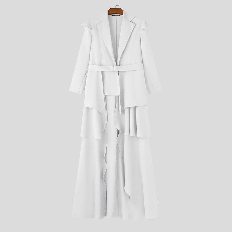 

INCERUN Мужской лацкан с длинным рукавом, нерегулярные оборки, слои, разрезы, повседневный длинный пиджак XL белый