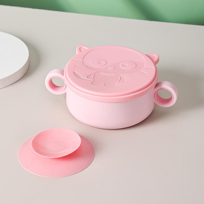 Baby Stainless Steel Feeding Food Tableware Suction Cup Non-slip Bowl Spoon Fork Straw Set Toddler Dinnerware